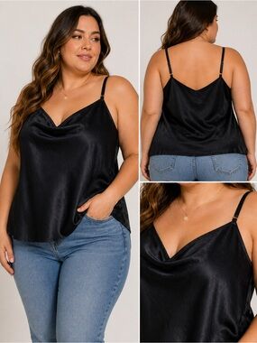 (A4) Ava & Viv Black Satin Cowl Neck Cami 1X